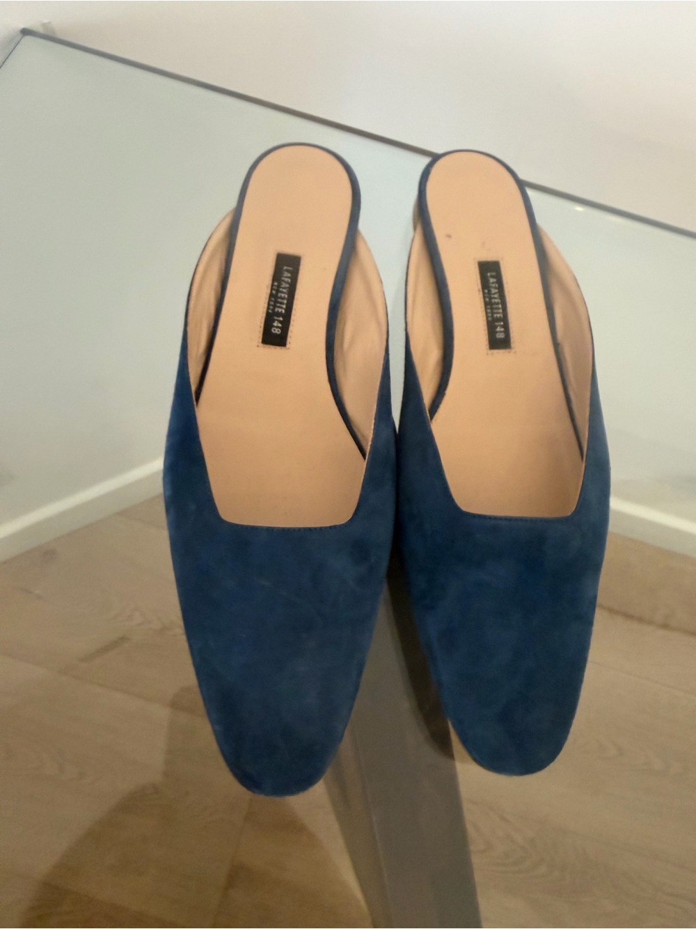Lafayette 148 Navy Blue Suede Italian Leather Mule Flats EU 39 - Picture 2 of 11
